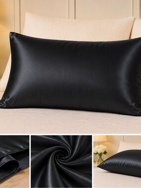 Satin Black Pillowcase - Luxury Home Bedding
